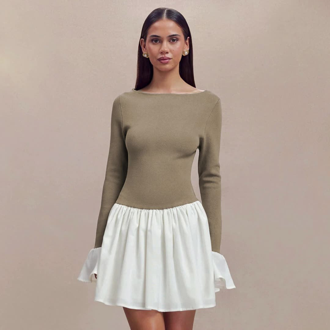 Damen Modisches Kleid mit kontrastierendem Rock Drune