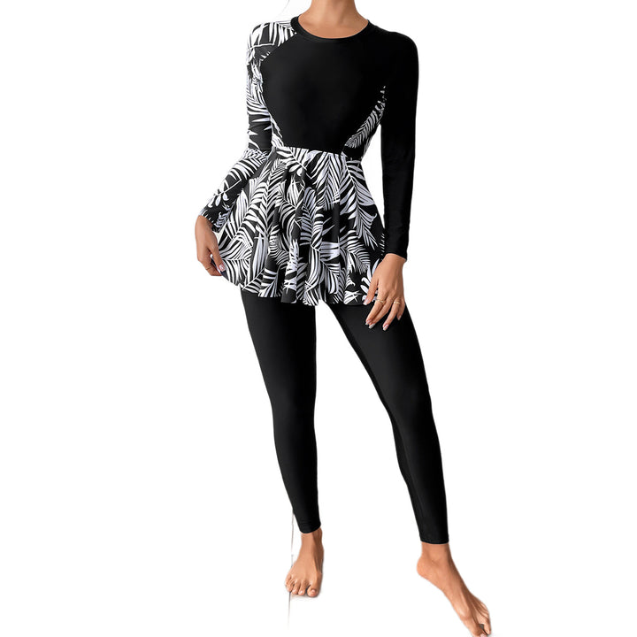 Damen Sportlicher Langarm Badeanzug mit Rüschendetails Drune