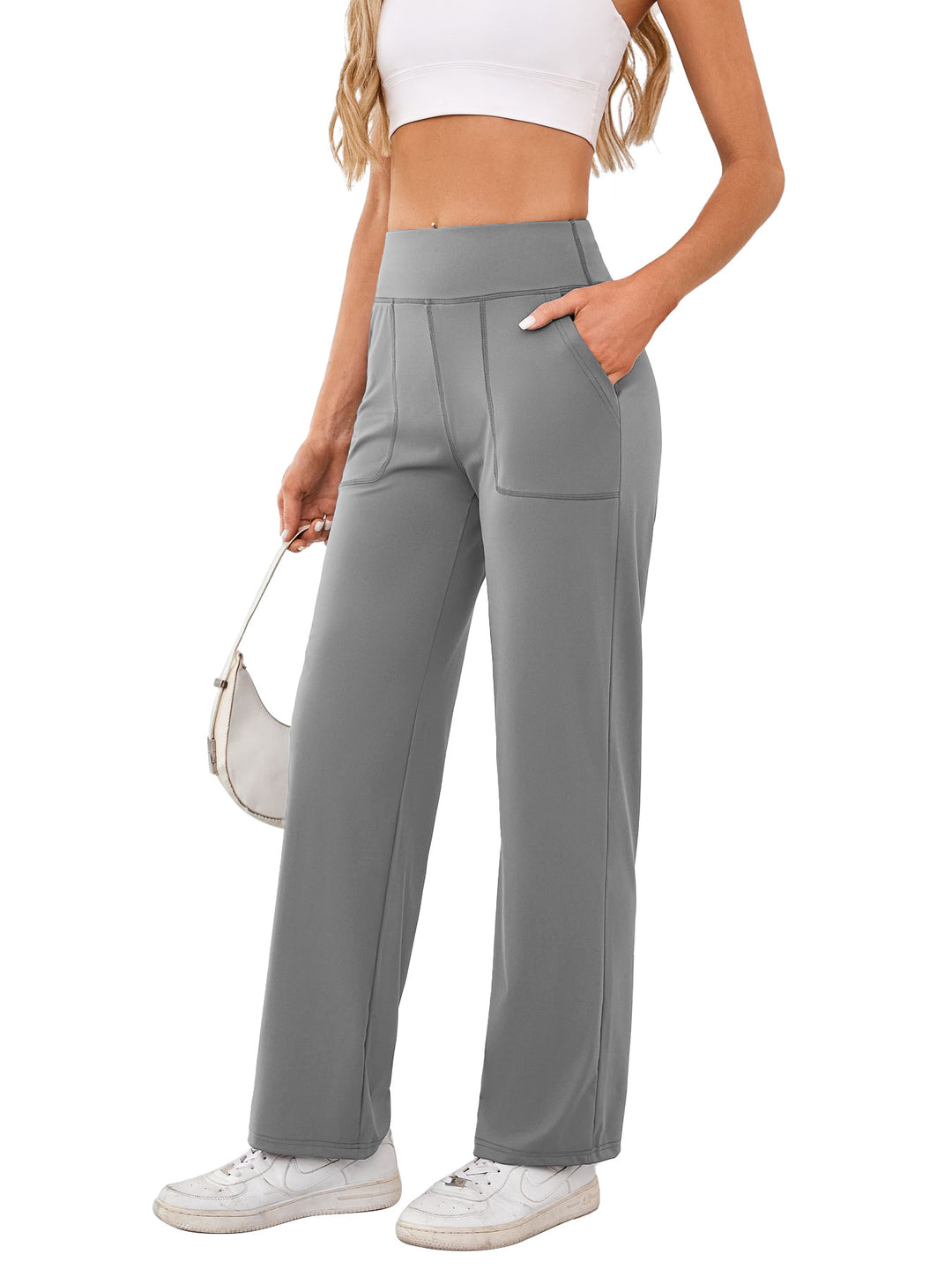 Damen bequeme Freizeithose mit seitlichen Taschen und elastischem Bund Drune
