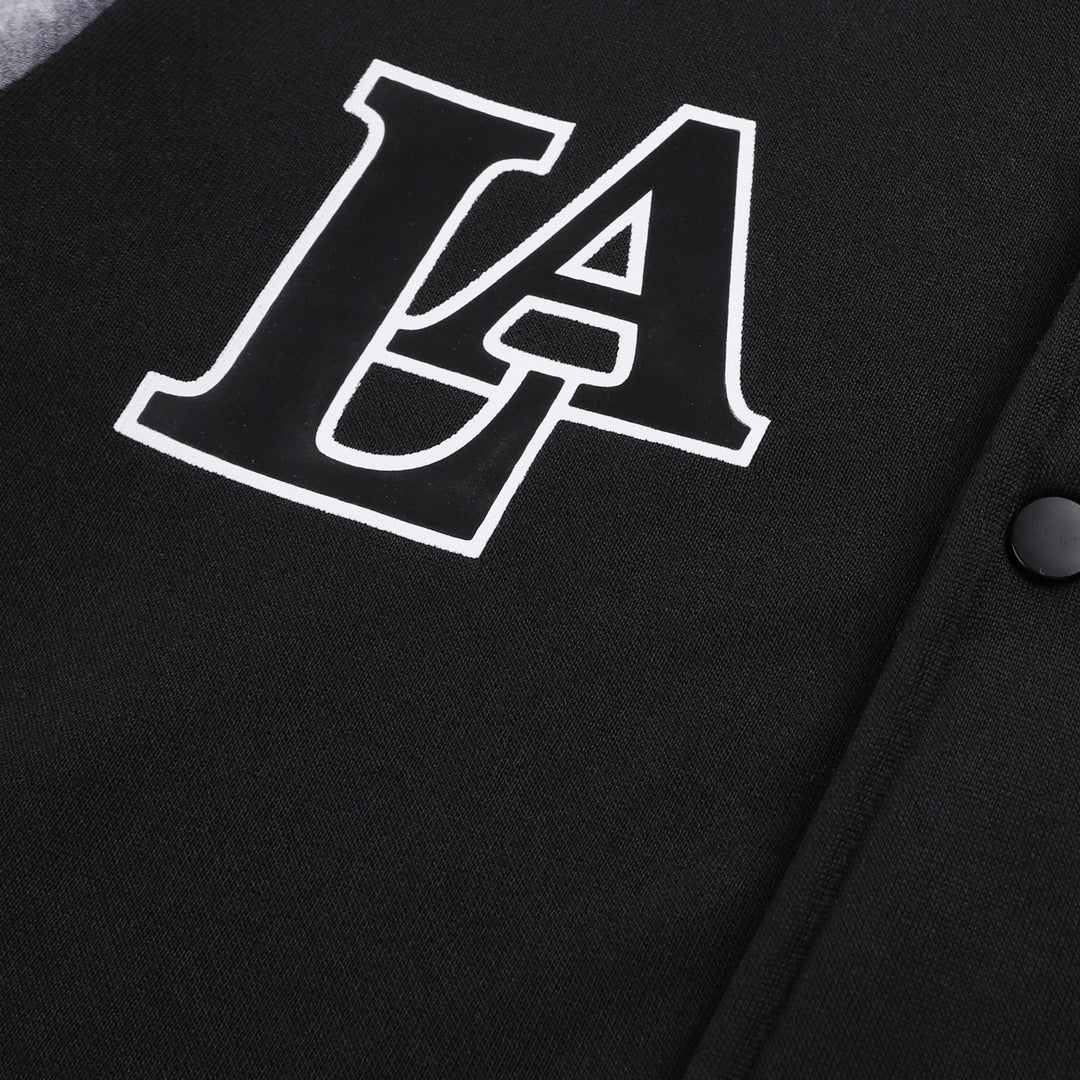 Herren Varsity-Kapuzenjacke im College‑Look mit Druck, Druckknopf‑Front und Kontrastärmeln Drune
