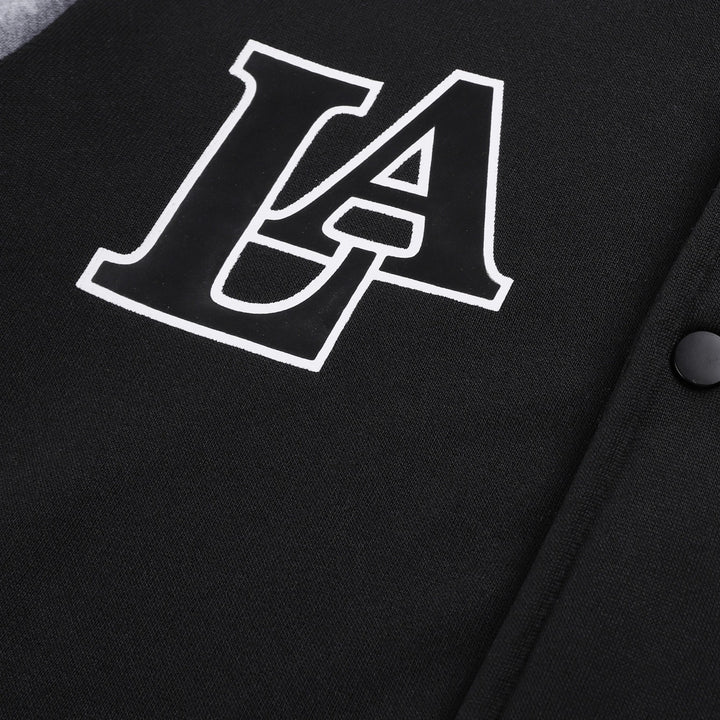 Herren Varsity-Kapuzenjacke im College‑Look mit Druck, Druckknopf‑Front und Kontrastärmeln Drune