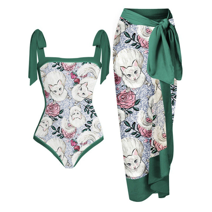 Damen Bikini-Set mit floralem Design und elegantem Überrock Drune