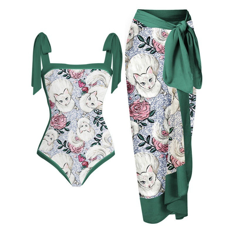 Damen Einteiler Badeanzug mit elegantem Wickelrock und modischen Riemen Drune