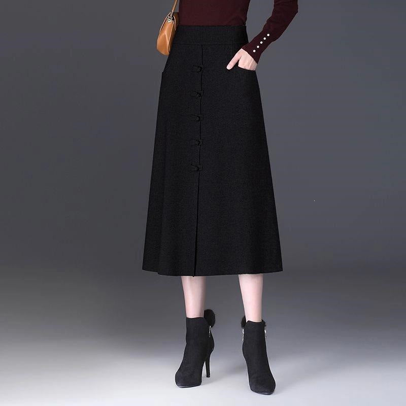 Damen Eleganter und schicker Midi-Rock mit Knopfdetails Drune