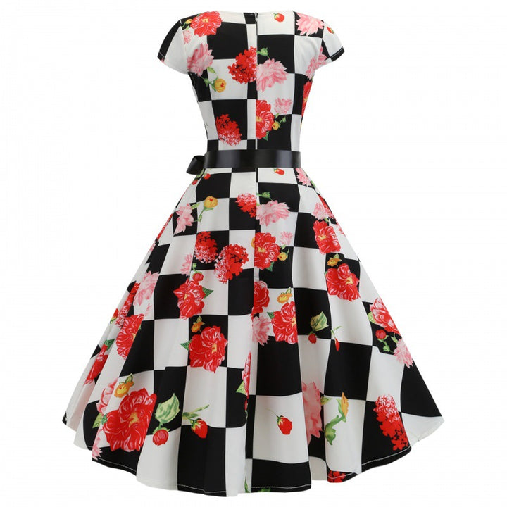 Damen Swingkleid mit floralem Muster und elegantem Taillengürtel Drune