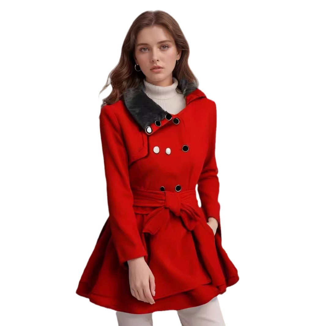 Damen modischer Trenchcoat mit weichem Kragen und schwingendem Schnitt Drune