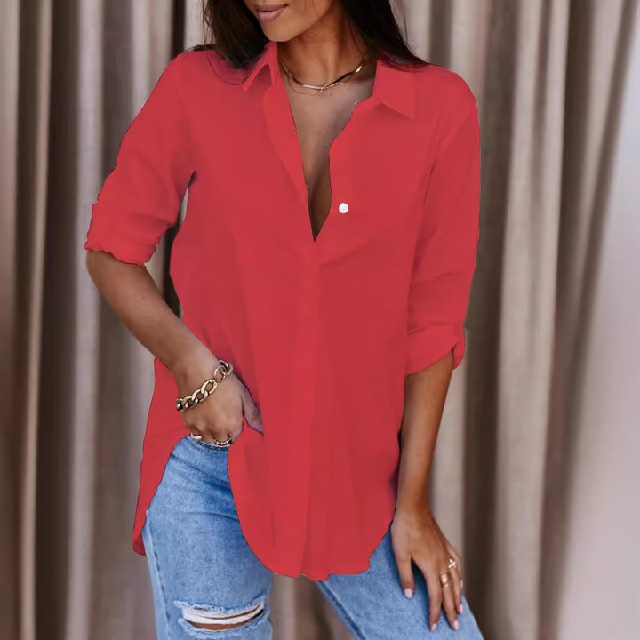 Damen Relaxed Fit Knopfverschluss Hemd Drune