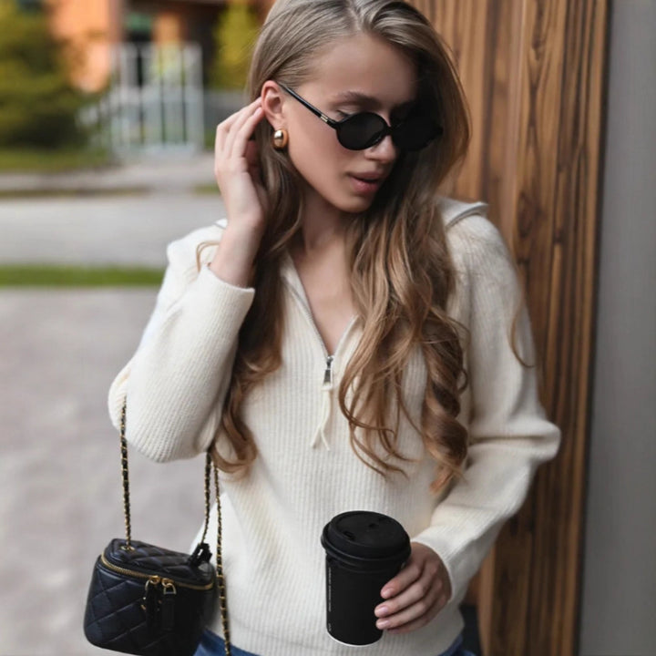 Damen Eleganter Pullover mit halbem Reißverschluss Drune