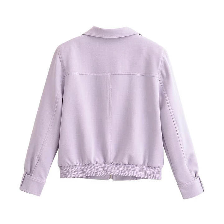 Damen Cropped-Blousonjacke im Clean‑Look mit Stehkragen, Reißverschluss und gerafftem Saumbund Drune