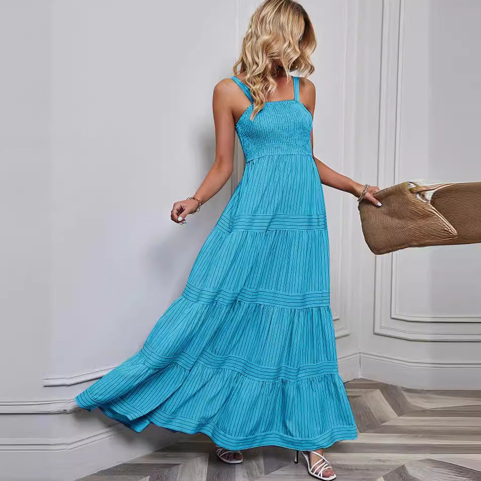 Damen Sommermaxikleid mit gerafftem Oberteil und asymmetrischem Saum Drune