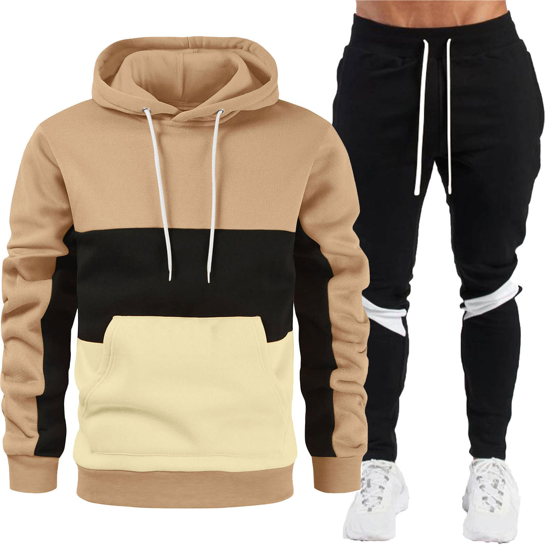 Herren nan sportives Hoodie- und Jogginghose-Set mit Kontrastblenden, Kängurutasche, elastischem Bund und schmal zulaufendem Bein Drune
