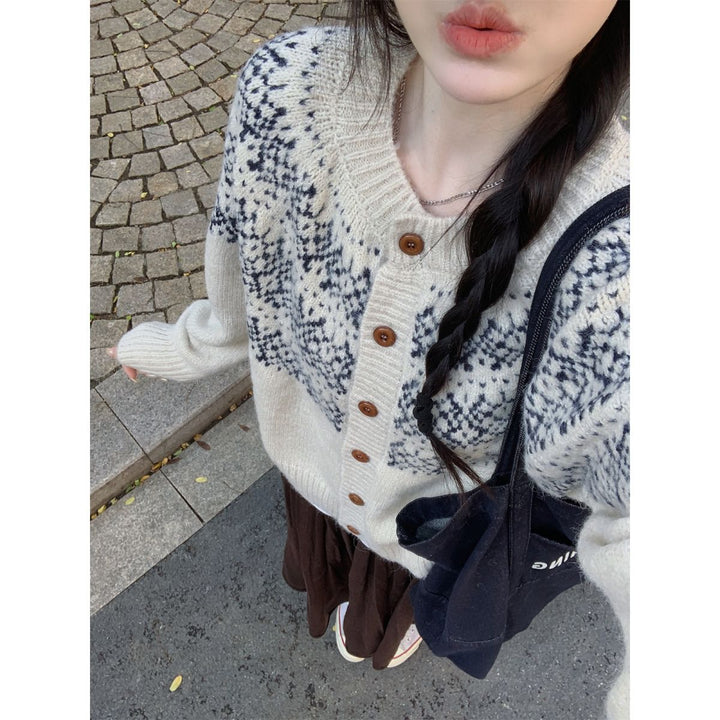 Damen Modischer Strickcardigan mit geometrischem Muster Drune