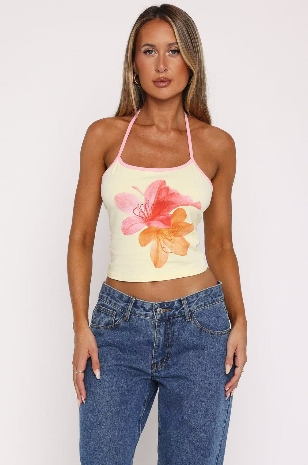 Damen Crop-Top mit floralem Druck und verstellbaren Trägern Drune