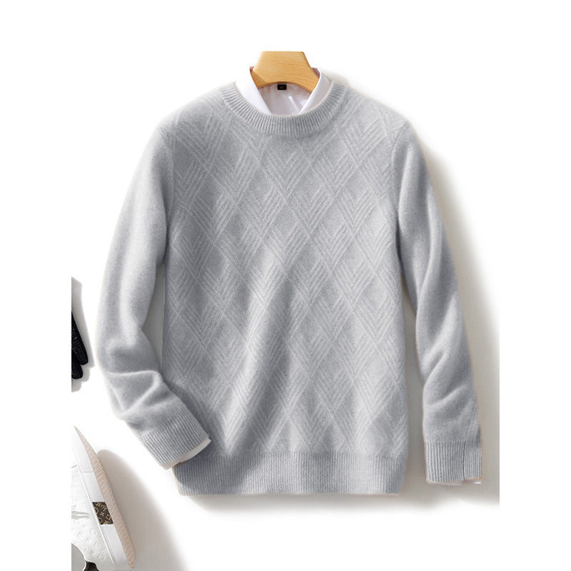 Herren Feiner Strukturstrickpullover mit kurzem Stehkragen und Diamant‑Relief Drune
