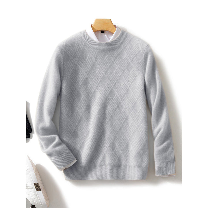 Herren Feiner Strukturstrickpullover mit kurzem Stehkragen und Diamant‑Relief Drune