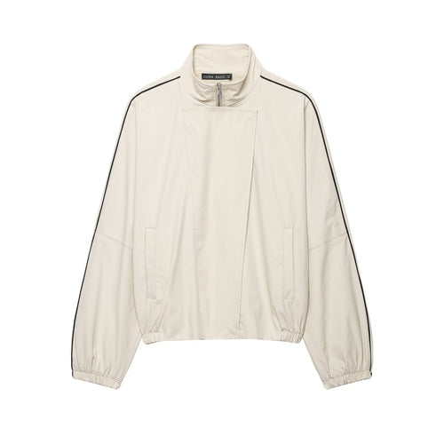 Damen Cropped-Bomberjacke im Boxy‑Schnitt mit Stehkragen, elastischem Saum und Kontrastpaspel Drune