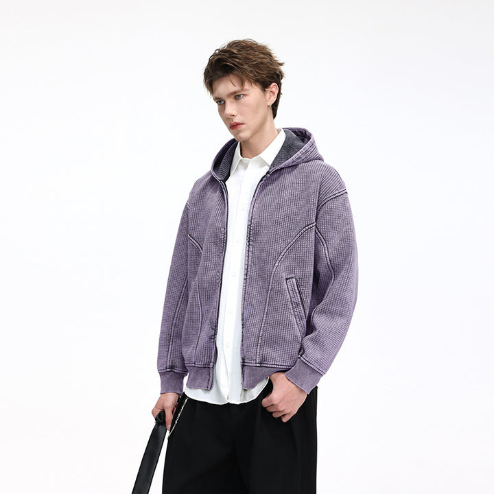 Herren Oversize-Waffelstruktur-Kapuzenjacke mit durchgehendem Reißverschluss Drune