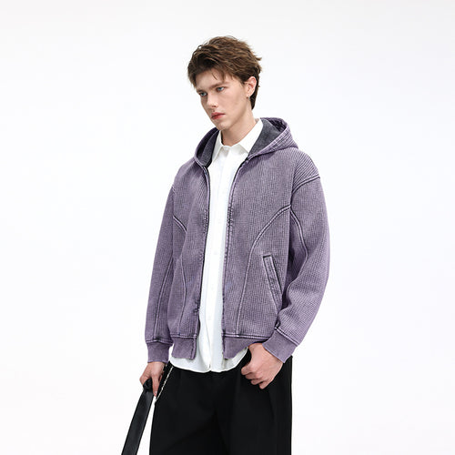 Herren Oversize-Waffelstruktur-Kapuzenjacke mit durchgehendem Reißverschluss Drune