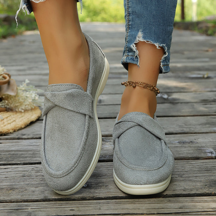 Damen Bequeme Mokassins mit Kreuzband Drune