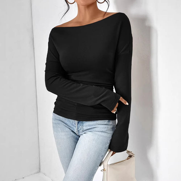 Damen Off-Shoulder Oberteil mit figurbetontem Schnitt und feiner Raffung Drune