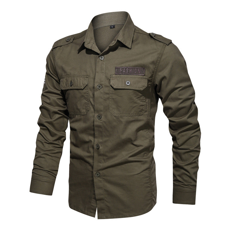 Herren nan Slim-Fit Fieldshirt aus robustem Baumwoll-Canvas mit Schulterklappen und aufgesetzten Brustpatten Drune