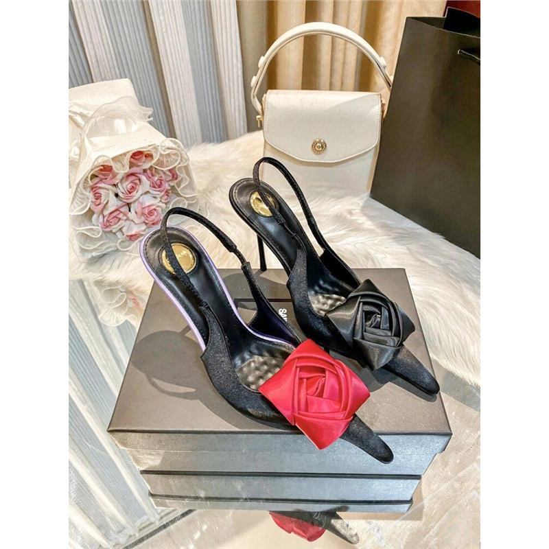 Damen spitze Slingback-Stilettos mit Satin-Rosenapplikation Drune