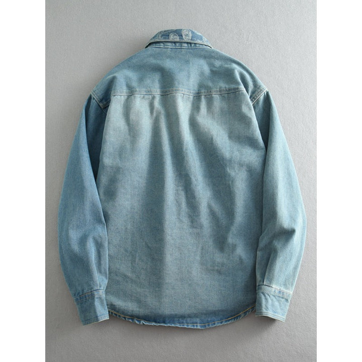Unisex Overshirt aus gewaschenem Denim mit Relaxed‑Schnitt und Pattentaschen Drune