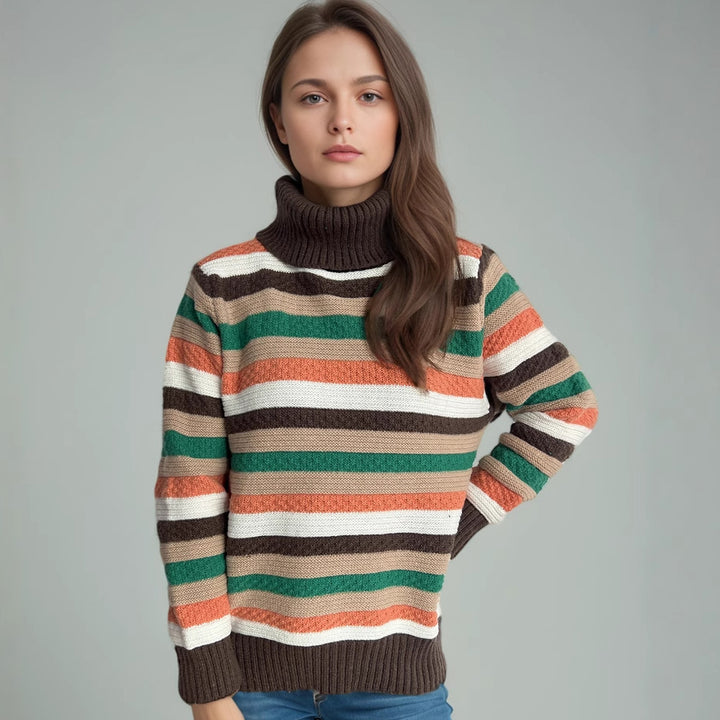Damen gestreifter Rollkragenpullover mit lässigem Schnitt und weicher Textur Drune