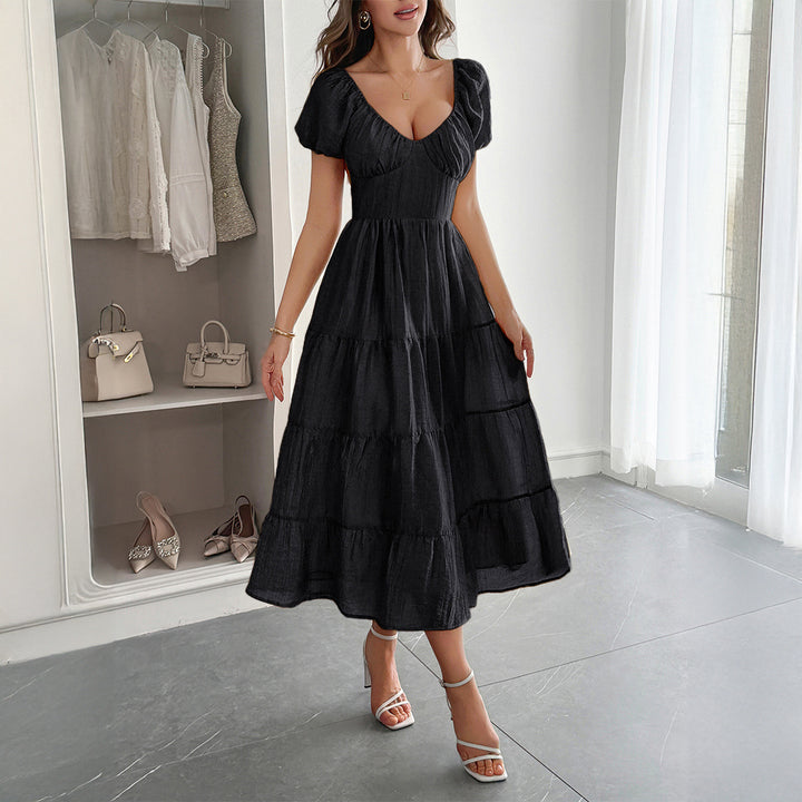 Damen Midi-Kleid mit voluminösen Puffärmeln und lässigem Schnitt Drune