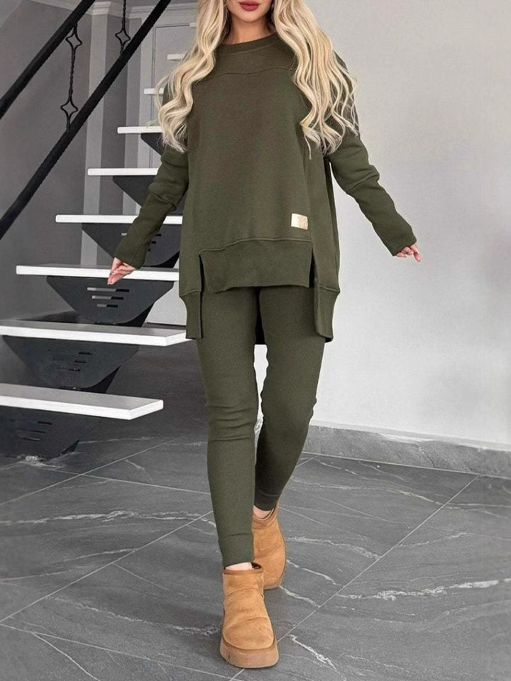 Damen Lässiges Langarm Sweatshirt-Set mit asymmetrischem Schnitt und praktischen Taschen Drune