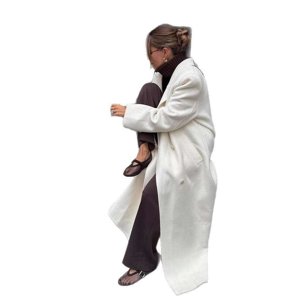 Damen Maxilanger doppelreihiger Wollmix-Mantel mit Oversize-Schnitt und Reverskragen Drune