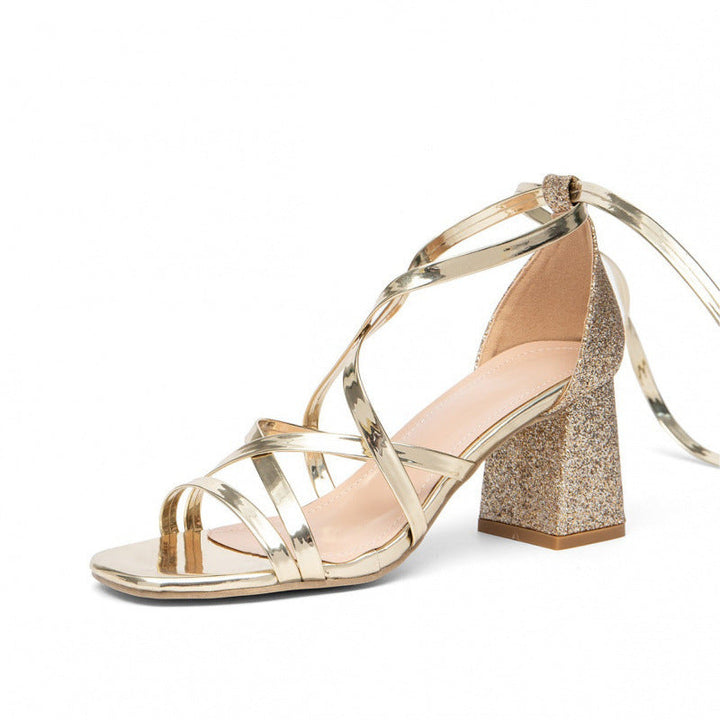 Damen Glamouröse Blockabsatz-Sandalen mit strassverzierten Riemen Drune