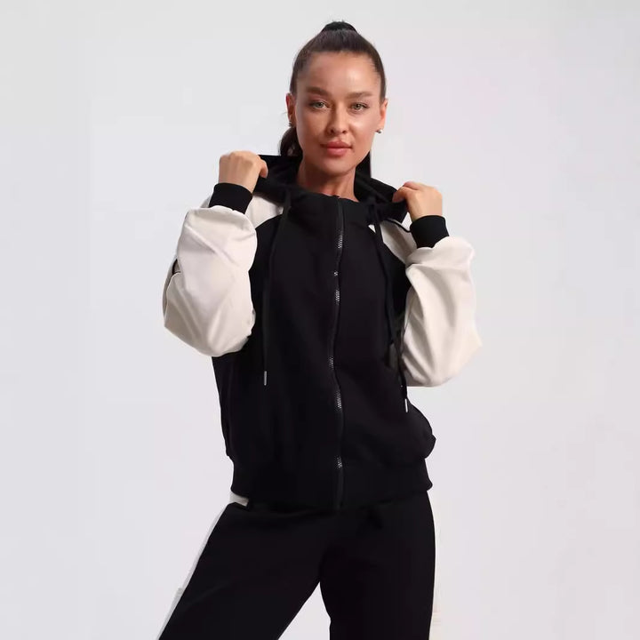 Damen sportlicher Trainingsanzug mit funktionalem Reißverschluss und kontrastierenden Details Drune