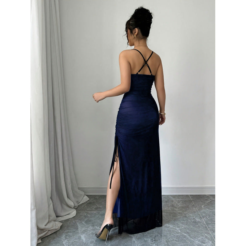 Damen Maxikleid mit verstellbaren Spaghettiträgern und raffiniertem Rüschendesign Drune