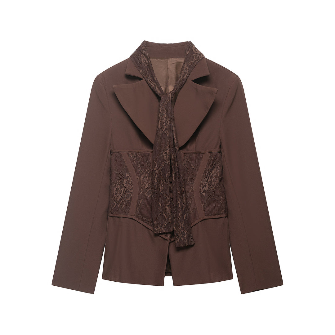 Damen Taillierter Blazer mit Spitzeneinsätzen und integriertem Spitzenschal Drune