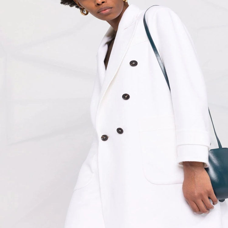 Damen Zweireihiger Midimantel im modernen Tailoring mit verlängertem Revers und aufgesetzten Taschen Drune