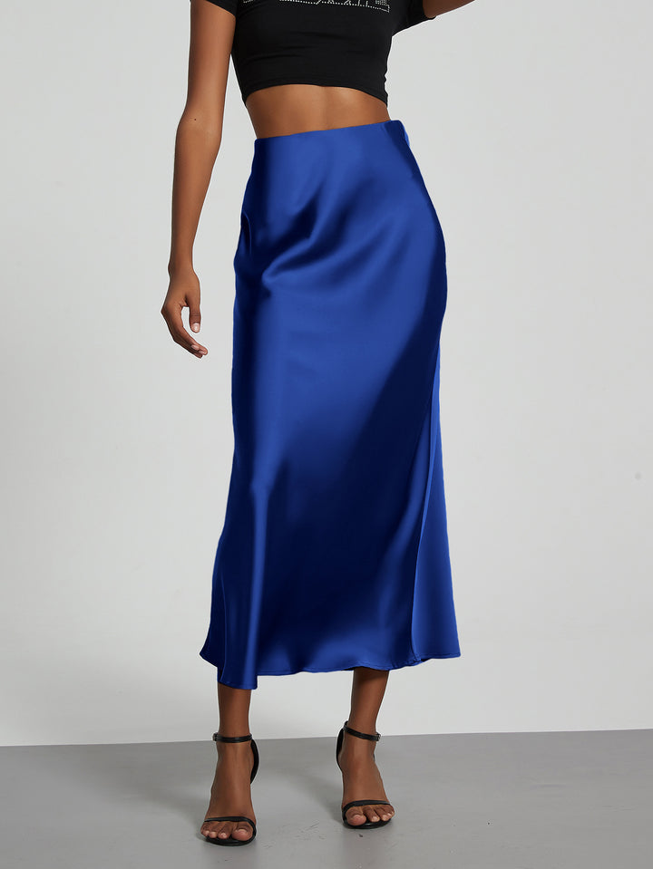 Damen-Satinrock mit hoher Taille und Midi-Länge