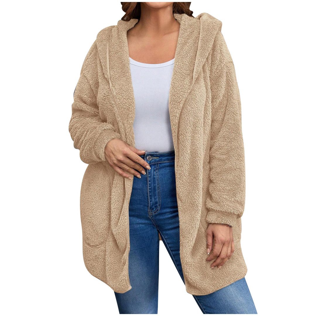 Damen nan kuschelige Teddy-Fleece Kapuzenjacke mit großen Eingrifftaschen und entspannter Silhouette Drune