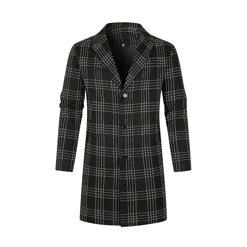 Herren Doppelreihiger Trenchcoat mit Hahnentritt‑Muster, tailliertem Schnitt und Bindegürtel Drune