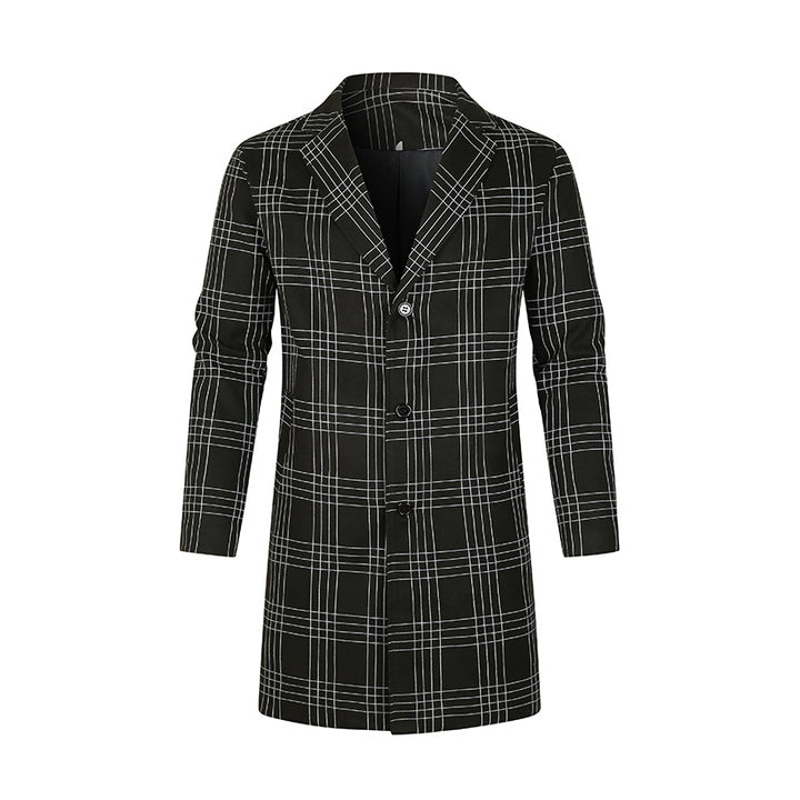 Herren Doppelreihiger Trenchcoat mit Hahnentritt‑Muster, tailliertem Schnitt und Bindegürtel Drune
