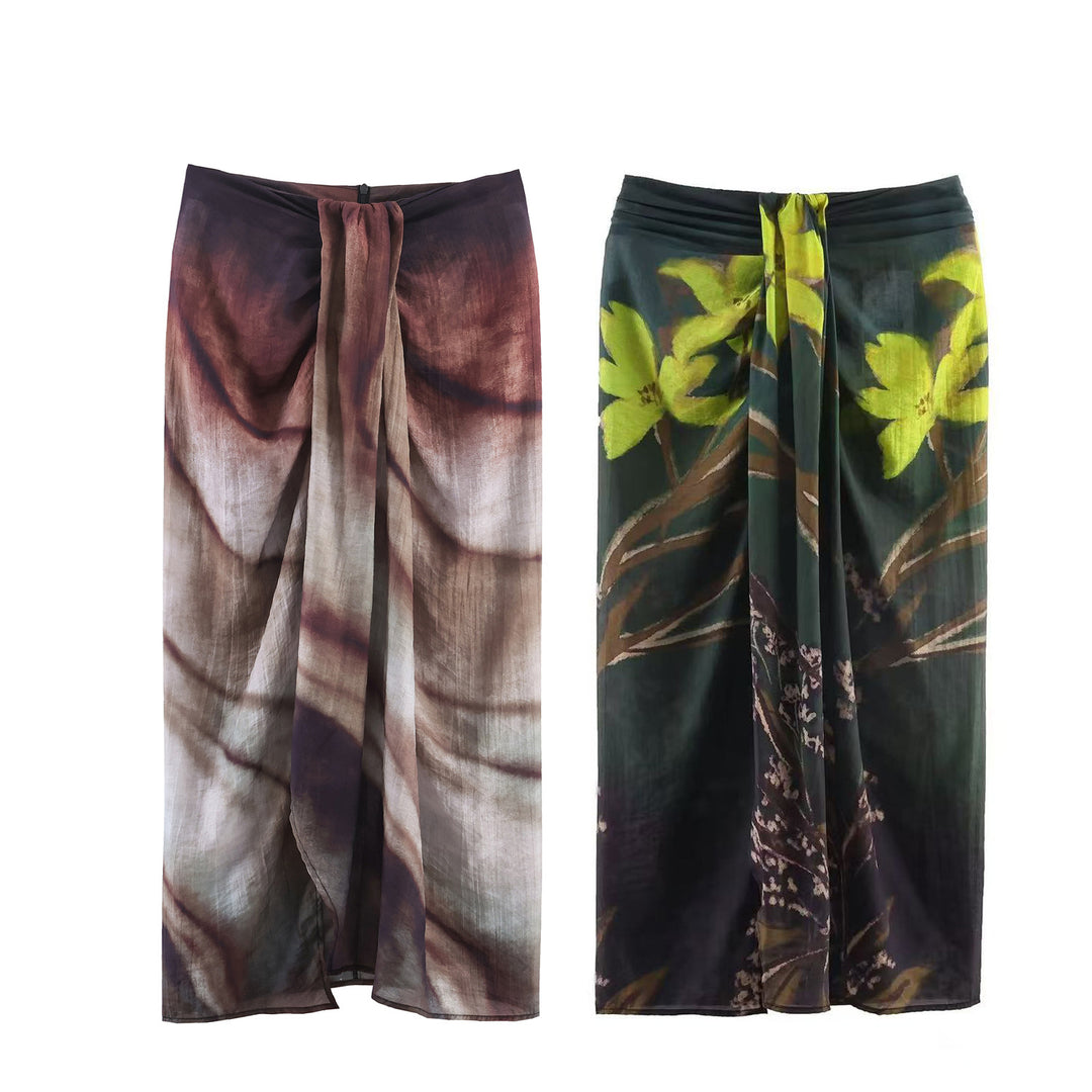 Damen nan fließender Maxirock mit Drapierung am Bund und floralem Aquarellprint Drune