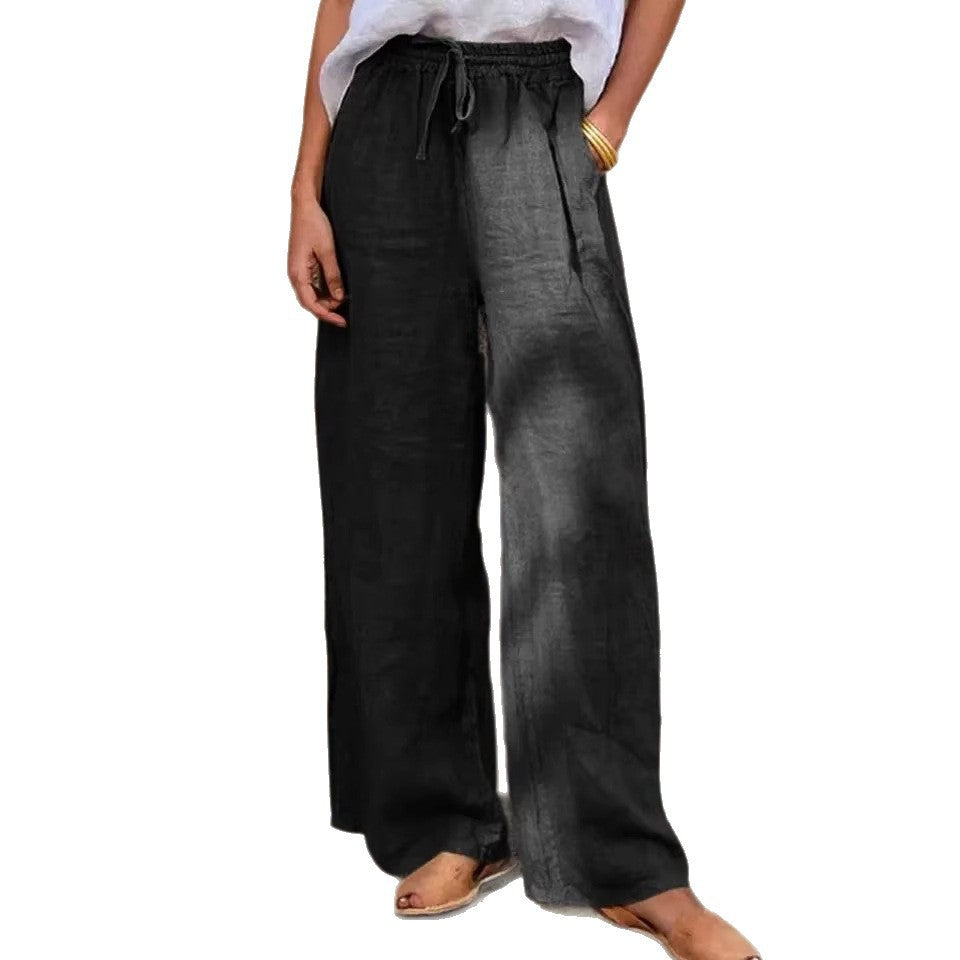 Damen Hochgeschnittene Leinenpalazzo-Hose mit Kordelzug und weitem Bein Drune