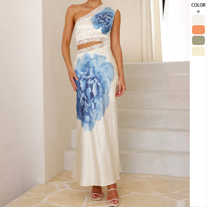 Damen elegantes Hochzeitskleid mit asymmetrischem Design und Spitze Drune
