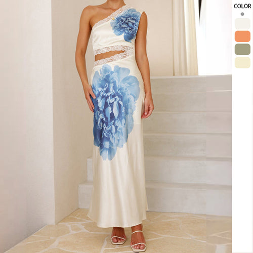 Damen elegantes Hochzeitskleid mit asymmetrischem Design und Spitze Drune