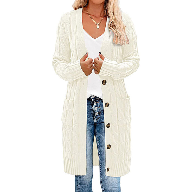 Damen Grobstrick Cardigan mit tiefen Taschen und dekorativem Zopfdesign Drune