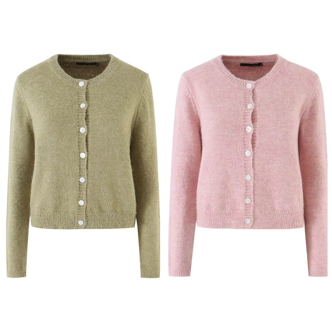 Damen Feinstrick-Cardigan mit Rundhalsausschnitt, Perlmuttknopfleiste und flauschiger Mohair-Optik Drune