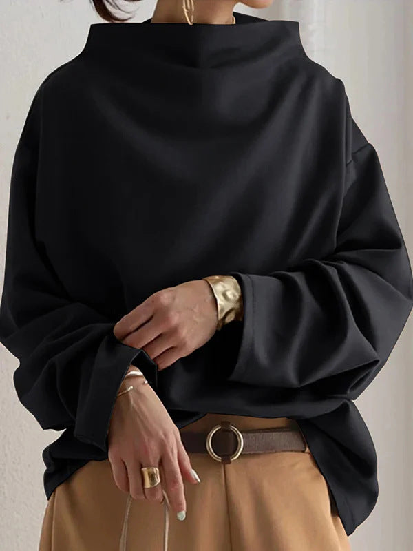 Frauen Oversize Bluse mit weitem Bootsausschnitt und Ballonärmeln Drune