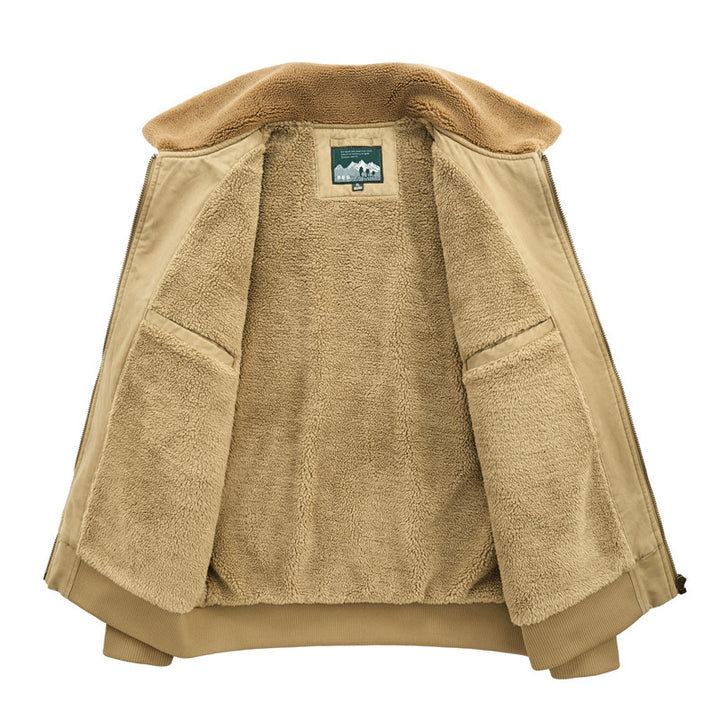 Herren Thermo-gefütterter Pilotenblouson aus robustem Canvas mit Sherpa-Innenfutter und Kunstfellkragen Drune