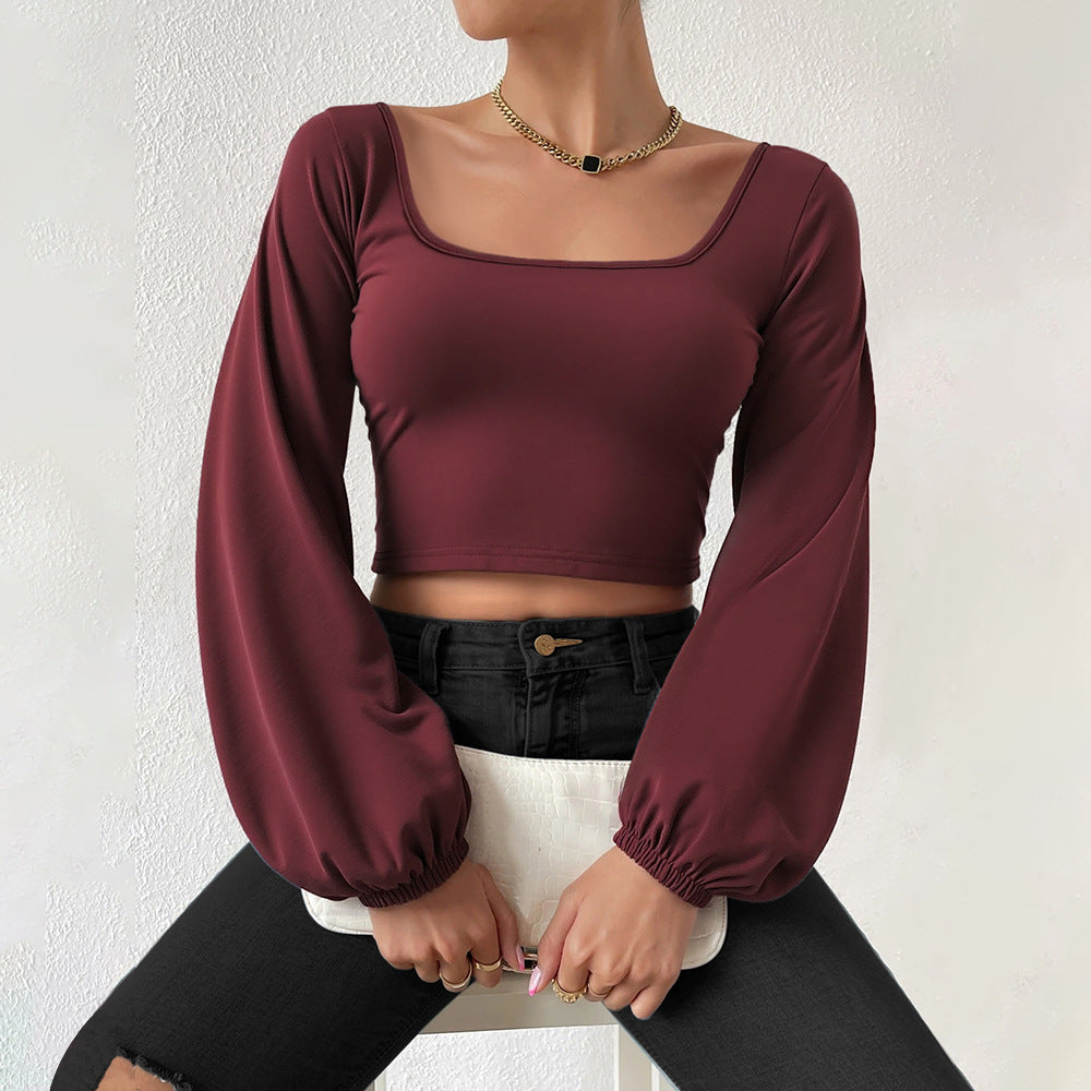 Damen formgebendes Cropped-Top mit quadratischem Ausschnitt und Ballonärmeln Drune