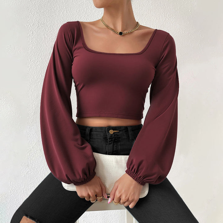 Damen formgebendes Cropped-Top mit quadratischem Ausschnitt und Ballonärmeln Drune